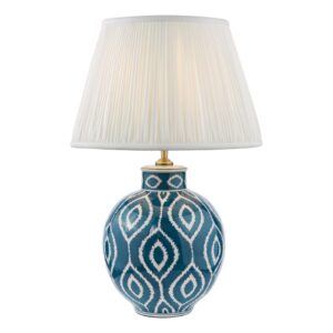 hand painted ceramic table lamp blue and antique brass with shade - Stillorgan Decor