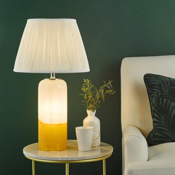 stunning yellow and white art glass table lamp with shade - Stillorgan Decor