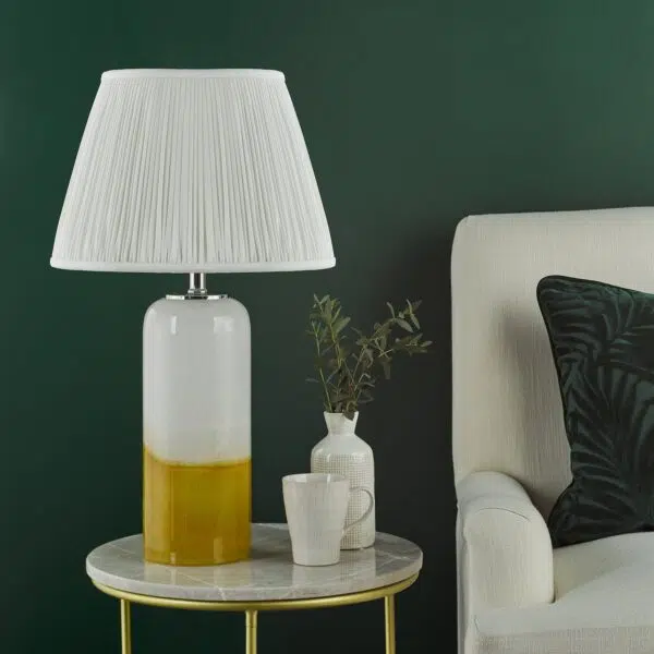 stunning yellow and white art glass table lamp with shade - Stillorgan Decor