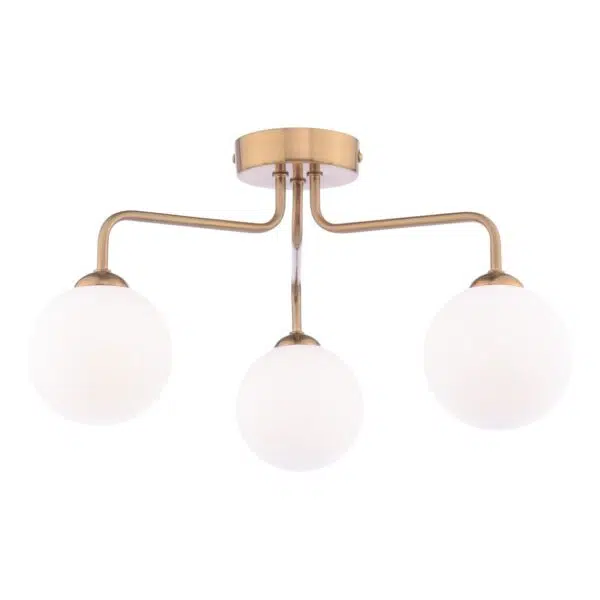 modern 3 light semi-flush ceiling light antique bronze and opal glass - Stillorgan Decor