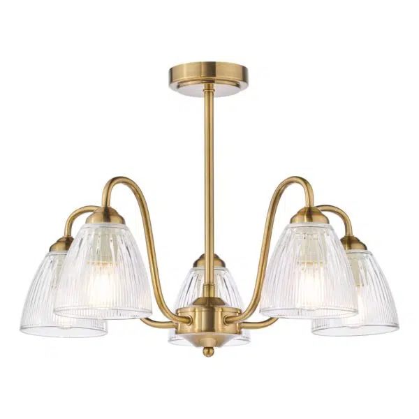 elegant 5 light semi-flush ceiling light antique bronze and ribbed glass - Stillorgan Decor