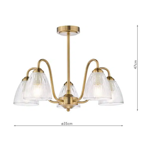 elegant 5 light semi-flush ceiling light antique bronze and ribbed glass - Stillorgan Decor