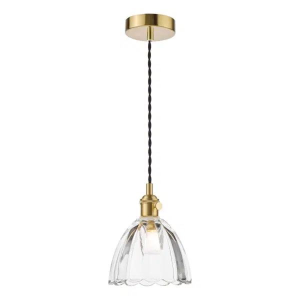 exquisite single pendant natural brass and scalloped bell glass - Stillorgan Decor