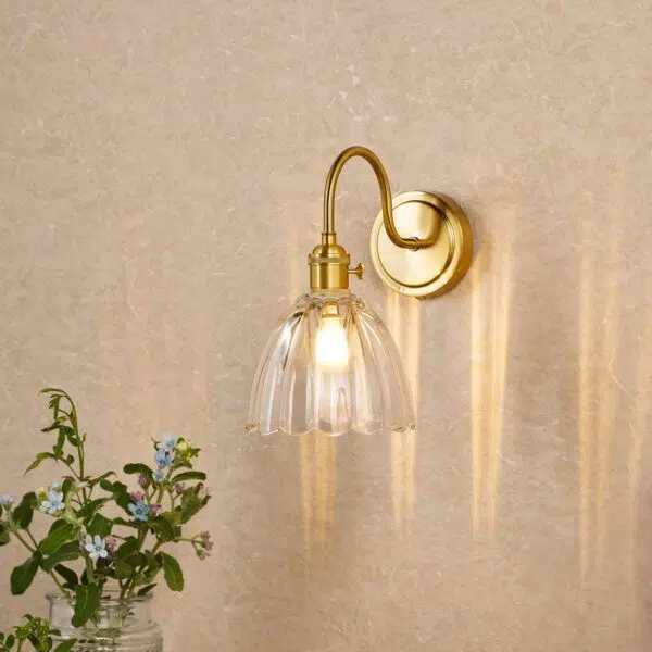 exquisite wall light natural brass and scalloped bell glass - Stillorgan Decor