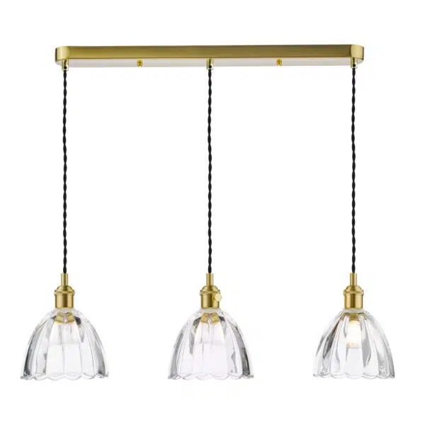 exquisite 3 light bar pendant natural brass and scalloped bell glass - Stillorgan Decor