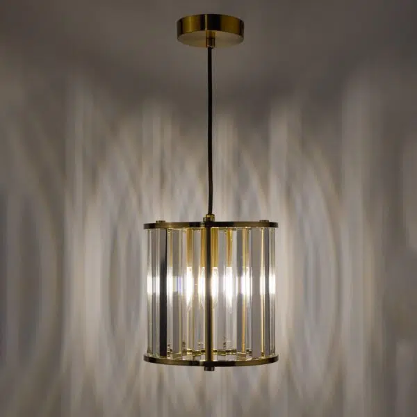 stunning single light faceted glass pendant light natural brass - Stillorgan Decor