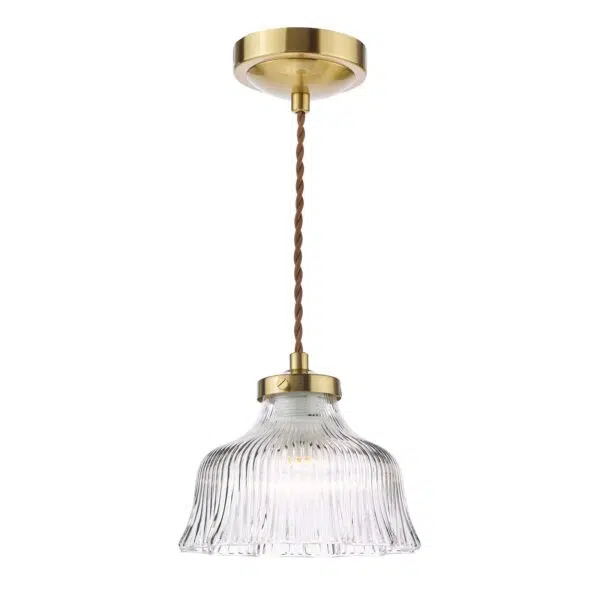 elegant natural brass single pendant with waved edge glass - Stillorgan Decor