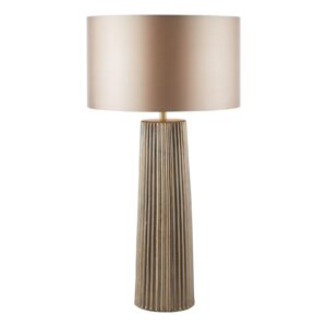striking metallic bronze ribbed ceramic table lamp with taupe shade - Stillorgan Decor