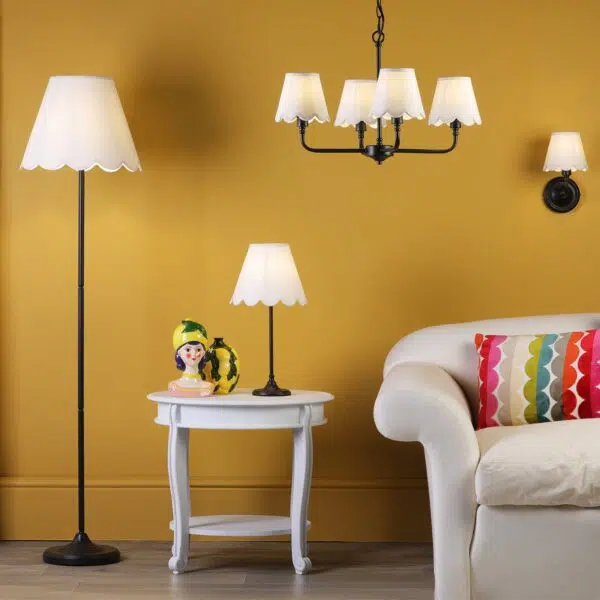 versatile 5 light black ceiling light with scalloped shades - Stillorgan Decor