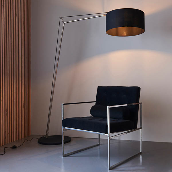 extra large angular floor lamp in matt nickel with black shade - Stillorgan Decor