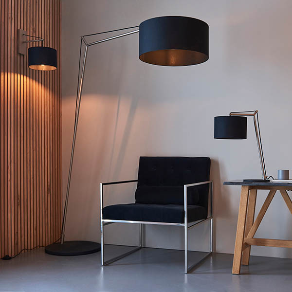 extra large angular floor lamp in matt nickel with black shade 2 extra large angular floor lamp in matt nickel with black shade - Stillorgan Decor