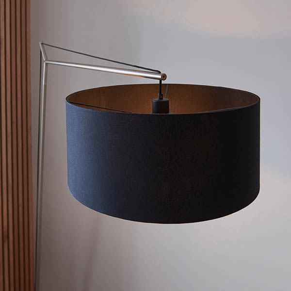 extra large angular floor lamp in matt nickel with black shade - Stillorgan Decor