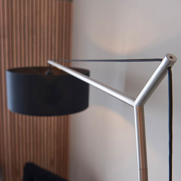 extra large angular floor lamp in matt nickel with black shade - Stillorgan Decor