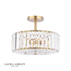 laura ashley fernhurst 3 light semi-flush crystal and antique brass - Stillorgan Decor
