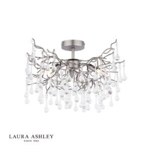 laura ashley willow 3 light semi-flush satin pewter and crystal - Stillorgan Decor