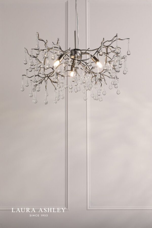 laura ashley willow 3 light pendant satin pewter and crystal - Stillorgan Decor