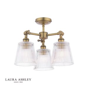 laura ashley callaghan 3 light semi-flush matt antique brass and ribbed glass - Stillorgan Decor