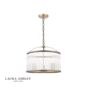 laura ashley Sutton hanglamp met 3 lampen, mat antiek messing en geribbeld glas - Stillorgan Decor