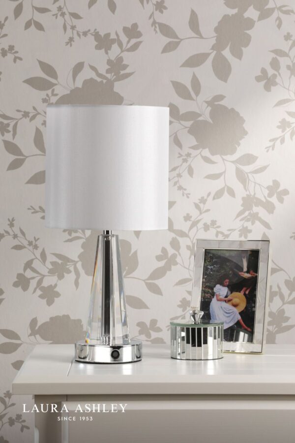 laura ashley blake rechargeable table lamp polished chrome and crystal with shade LED - Stillorgan Decor
