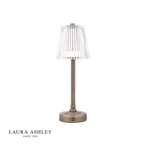 laura ashley callaghan rechargeable table lamp matt antique vrass and ribbed glass LED - Stillorgan Decor