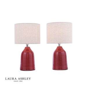 laura ashley penny table lamp red ceramic and polished chrome with shade (twin pack) - Stillorgan Decor