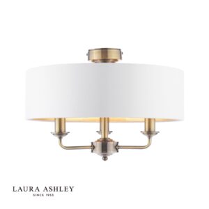 laura ashley sorrento 3 light semi-flush antique brass with ivory shade - Stillorgan Decor