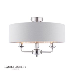 laura ashley sorrento 3 light semi-flush polished nickel with silver shade - Stillorgan Decor