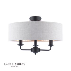 laura ashley sorrento 3 light semi-flush matt black with natural shade - Stillorgan Decor