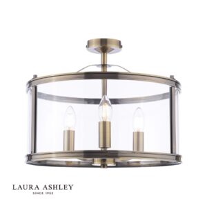 laura ashley harrington semi flush 3 light antique brass and glass - Stillorgan Decor