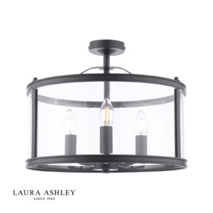 laura ashley harrington semi flush 3 light matt black and glass - Stillorgan Decor