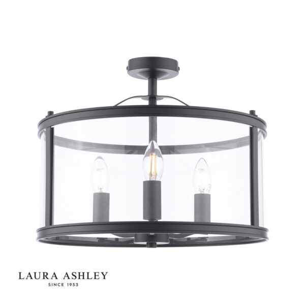 laura ashley harrington semi flush 3 light matt black and glass - Stillorgan Decor