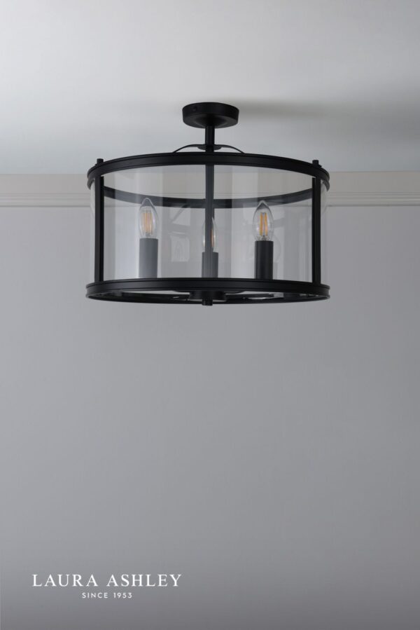 laura ashley harrington semi flush 3 light matt black and glass - Stillorgan Decor