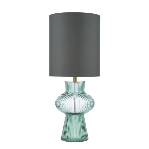 sophisticated table lamp green ribbed glass and antique brass with shade - Stillorgan Decor