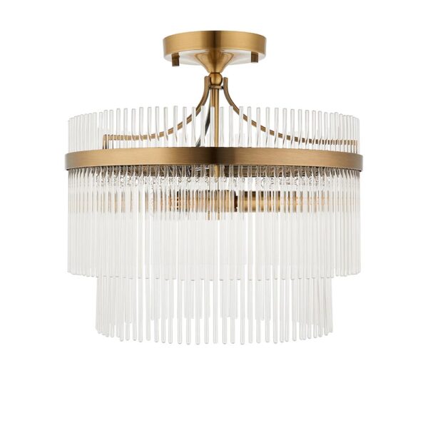 contemporary glass rod 3 light semi flush ceiling light in antique brass - Stillorgan Decor