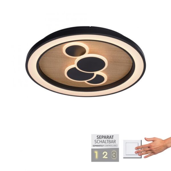 ultra modern round multi led black and wood flush ceiling light - Stillorgan Decor
