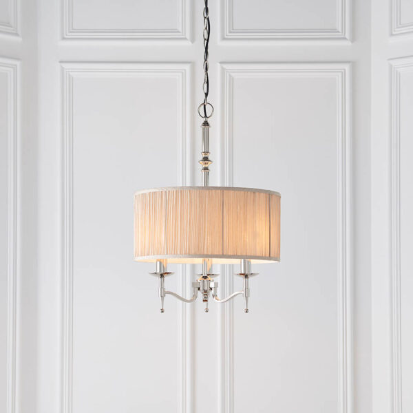 elegant nickel 3lt pendant & beige shade - Stillorgan Decor