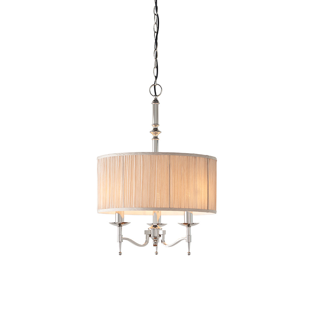 elegant nickel 3lt pendant & beige shade 1 elegant nickel 3lt pendant & beige shade - Stillorgan Decor