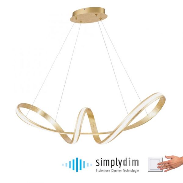 ultra modern curved ribbon led ceiling pendant light gold leaf effect - Stillorgan Decor