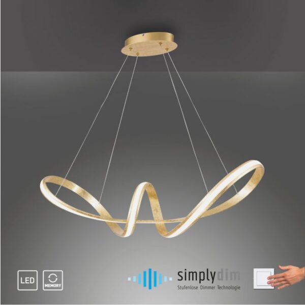 ultra modern curved ribbon led ceiling pendant light gold leaf effect - Stillorgan Decor