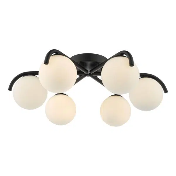 modern curved arm 6 light flush matt black ceiling light - Stillorgan Decor