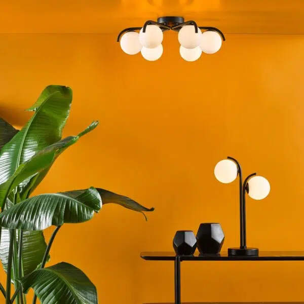 modern curved arm 6 light flush matt black ceiling light - Stillorgan Decor