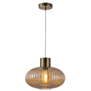 modern oval glass ribbed ceiling pendant in antique brass with amber glass - Stillorgan Decor