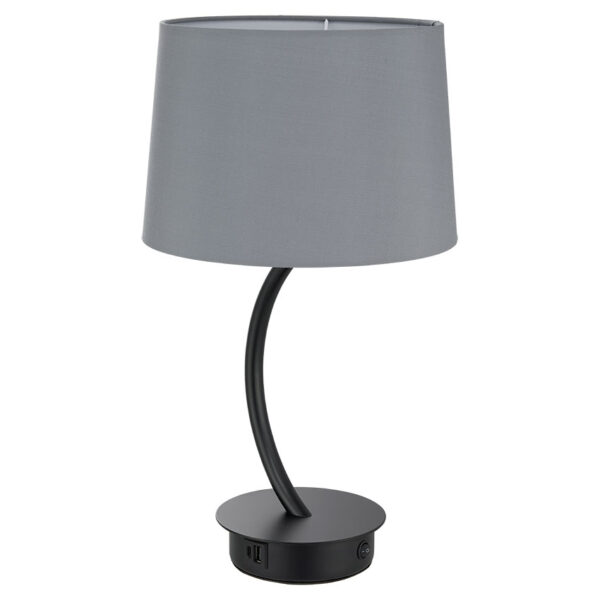 modern curved matt black table lamp with grey shade - Stillorgan Decor