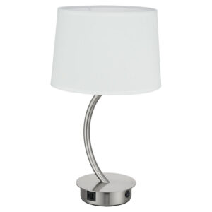 modern curved satin nickel table lamp with white shade - Stillorgan Decor