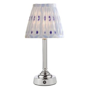 elegant rechargeable table lamp polished nickel with blue mix shade - Stillorgan Decor
