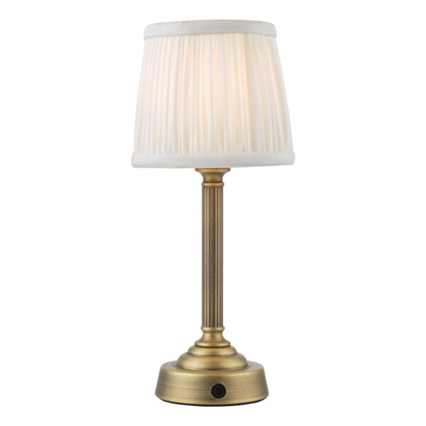 elegant rechargeable table lamp antique brass with ivory shade - Stillorgan Decor