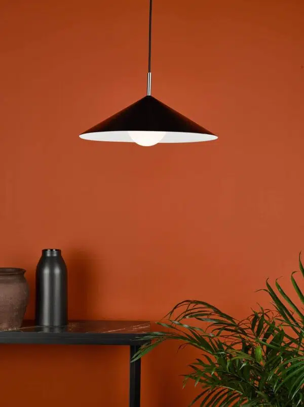 simple modern shallow cone pendant light in satin black - Stillorgan Decor