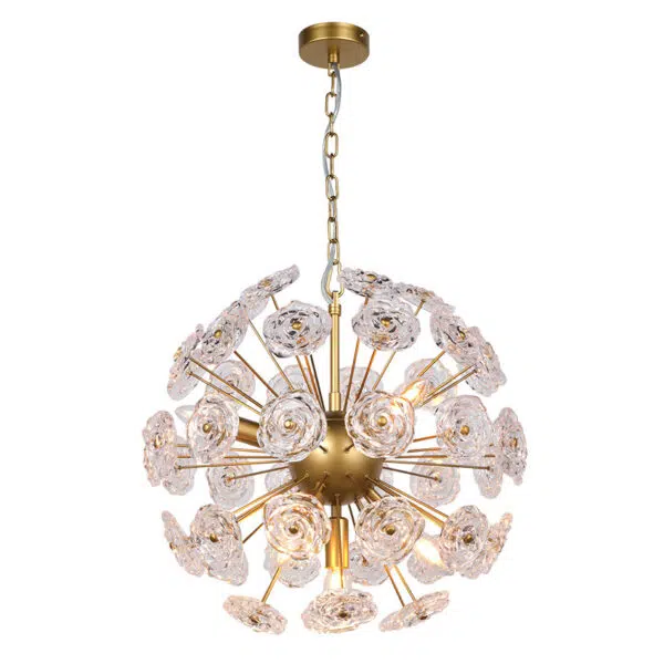 stunning 12 light spherical chandelier with floral glass in gold - Stillorgan Decor