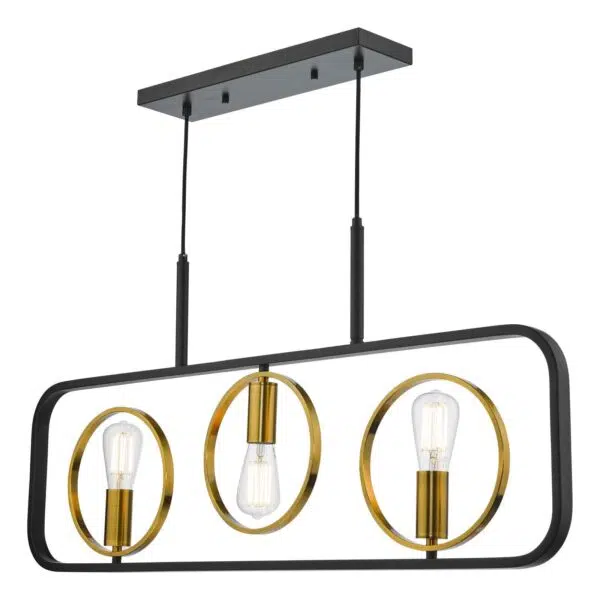 modern 3 light black bar pendant with gold halos - Stillorgan Decor