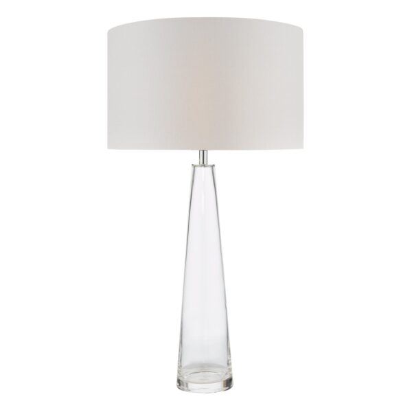 elegant tapered clear glass table lamp with ivory shade - Stillorgan Decor